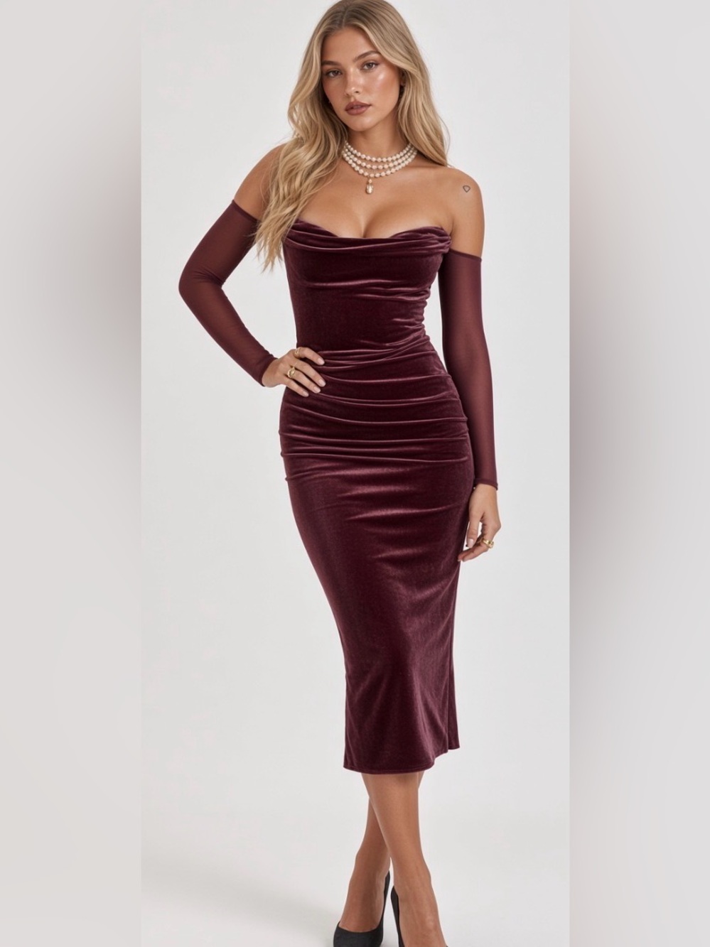 HOUSE OF CB 'Leora' Mulberry Strapless Midi Dress/Size XS-US 2-4 $289